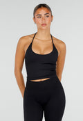 Zwarte Sportset met Halter Top, Flared Legging en Uitneembare Pads