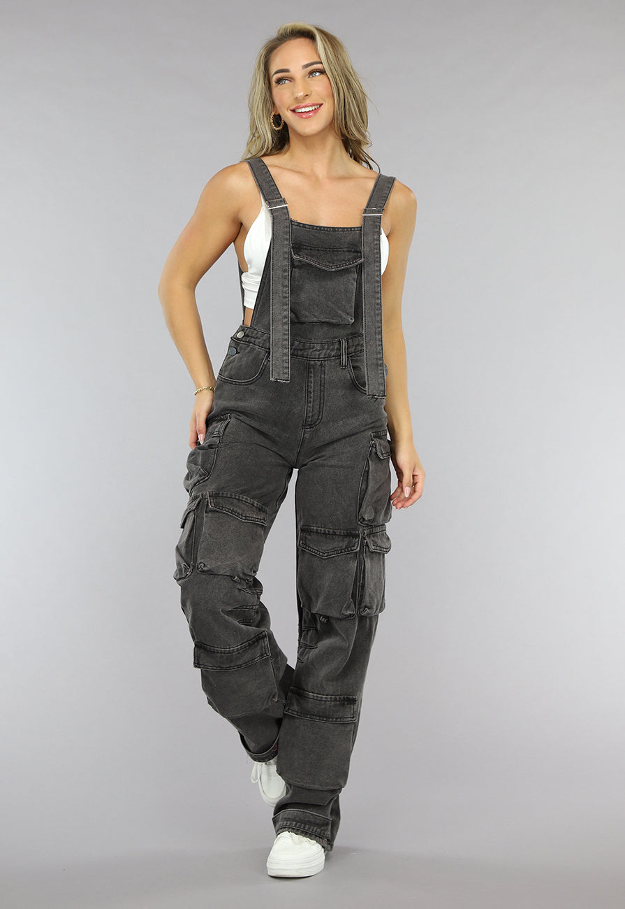 Grijze Wide Leg Cargo Tuinbroek