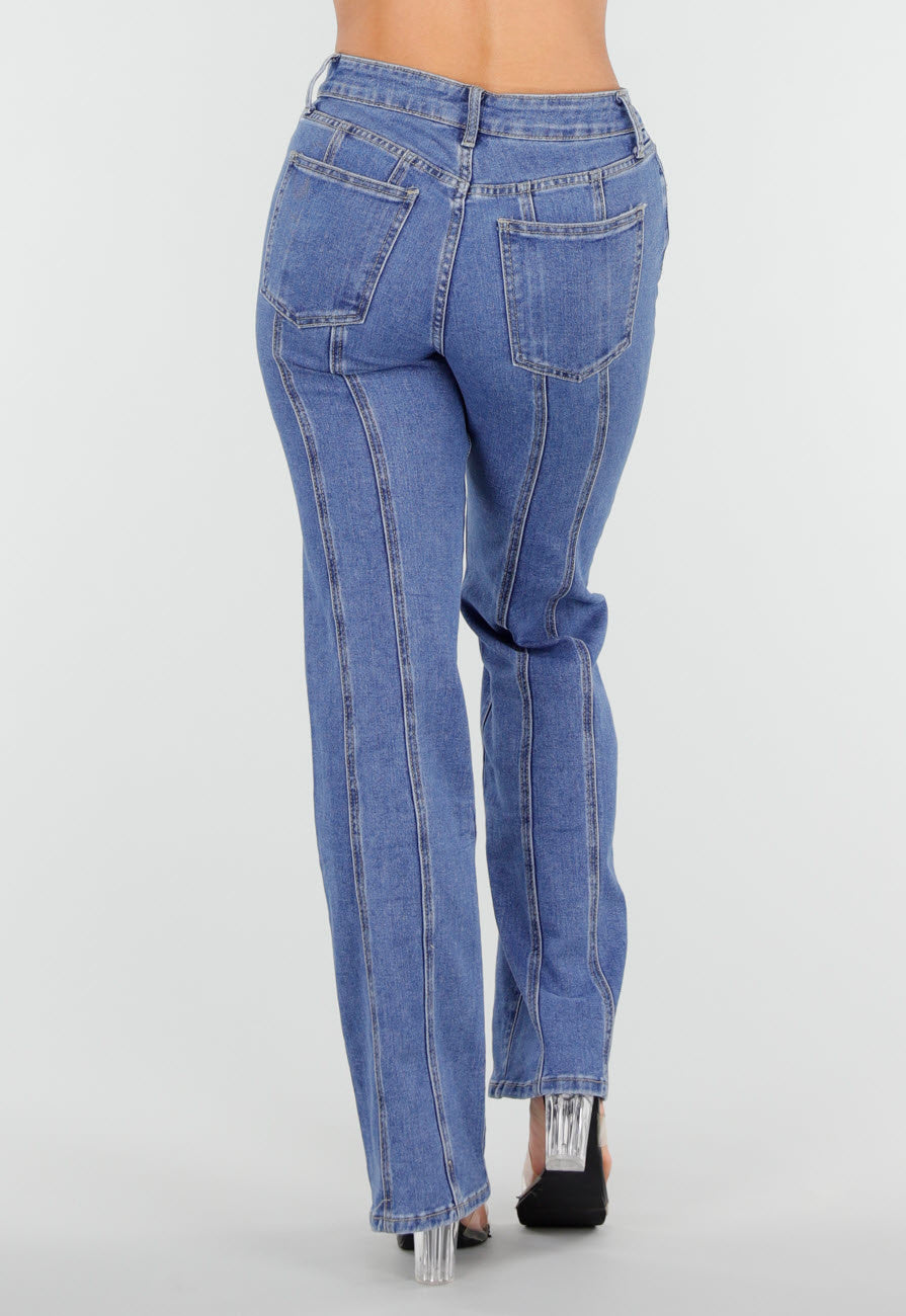 Redial Jeans  Blauwe Stretch Jeans met Rechte Pijpen en Verticale Stiknaden