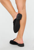 Zwarte Faux Suede Loafers met Blokhakje en Gouden Detail