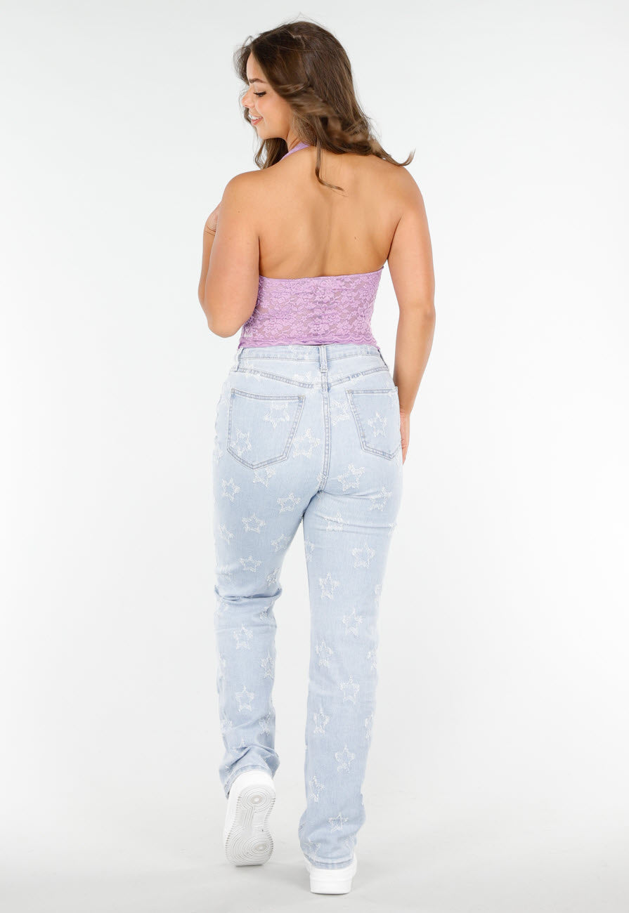 Lila Kanten Halter Crop Top met Diepe V-Hals