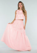Lichtroze Maxi Rok met Strikceintuur en Volant