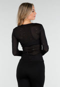Zwarte Glitter Stretch Top met Lange Mouwen
