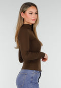 Bruine Zachte Stretch Top met Lange Mouwen en Col