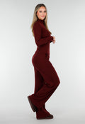Burgundy Zachte Stretch Top met Col en Lange Mouwen