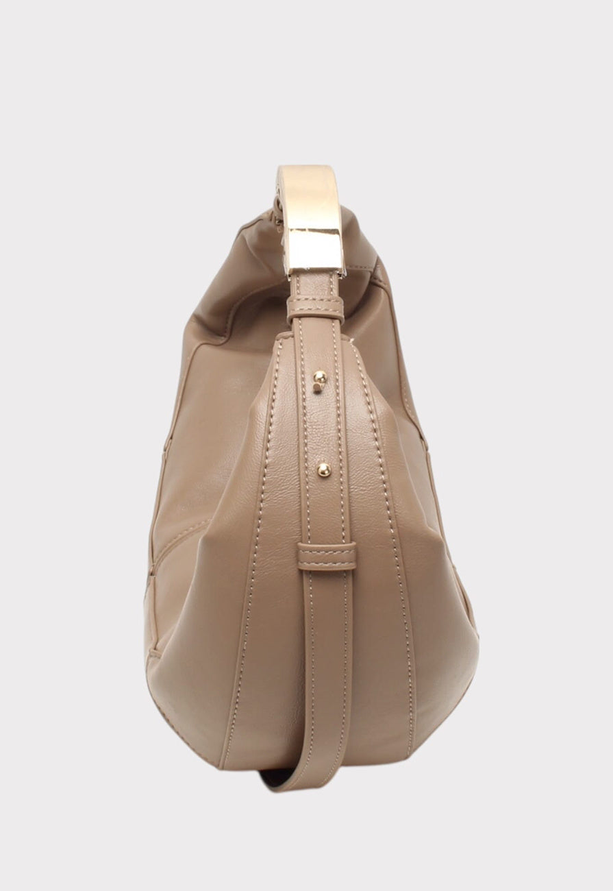 Lederlook Handtas met Gebogen Silhouet en Metalen Handvat