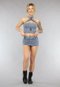 Blauwe Denim Co Ord Set met Riem