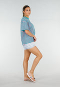 Roze Turquoise Gestreept T-shirt met Korte Mouwen en Ronde Hals