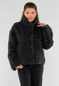 Zwarte Teddy Bontjas met Knoopsluiting