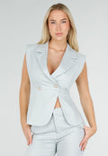 Lichtblauwe Mouwloze Blazer Top met Knopen en Reverskraag