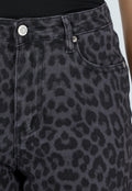 Grijze Straight Leg Jeans met Panterprint en Lichte Stretch