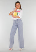 Blauwe Denim Jeans met Strass, High Waist en Rechte Stretch Fit