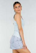 Lichtblauwe Rib Tank Top met Glitters en Aansluitende Pasvorm