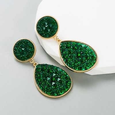Groene Druppel Oorhangers met Strass