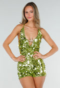 Groene Pailletten Playsuit met Open Rug en Zeester Detail