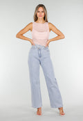 Roze Mesh Crop Top met Rimpeldetail en Stretch