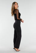 Zwarte Mesh Top met Lange Mouwen en Ingebouwde Pads
