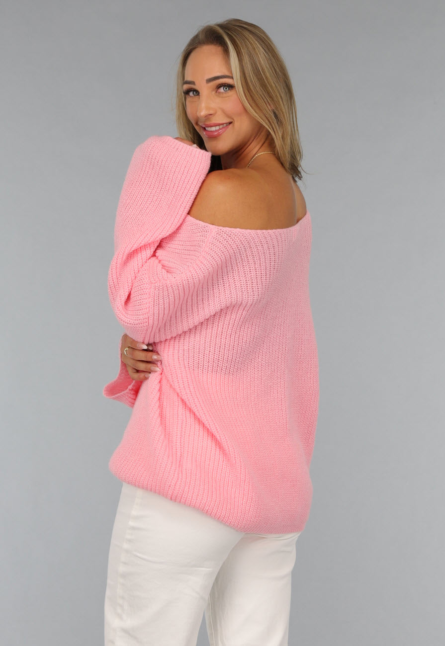 Roze Gebreide Oversized Trui