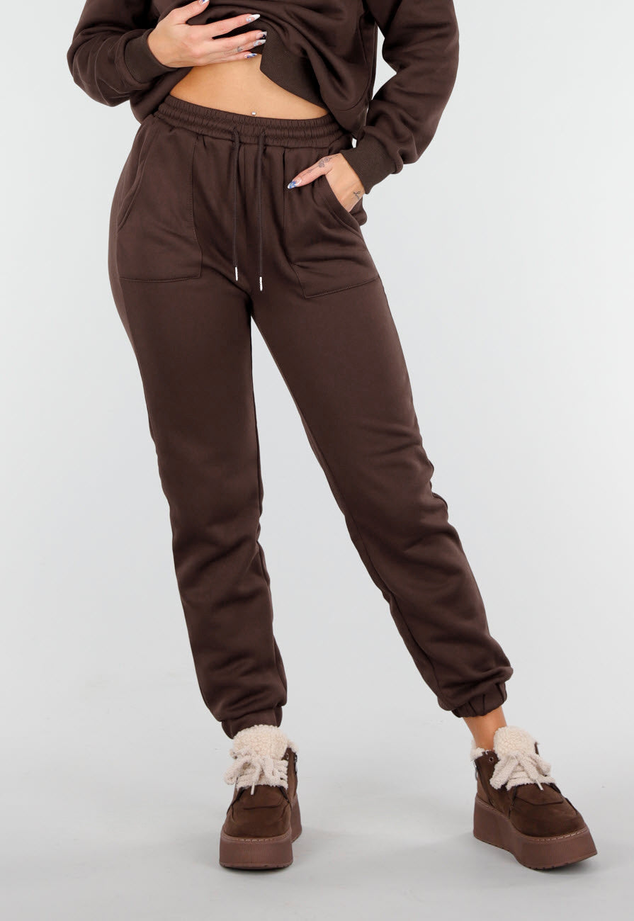 Donkerbruine Jogging Set met Capuchon en Trekkoord