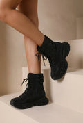 Zwarte Glitter Sneakers met Hoge Schacht en Veters