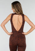 Bruine Luipaard Sportjumpsuit met Open Rug