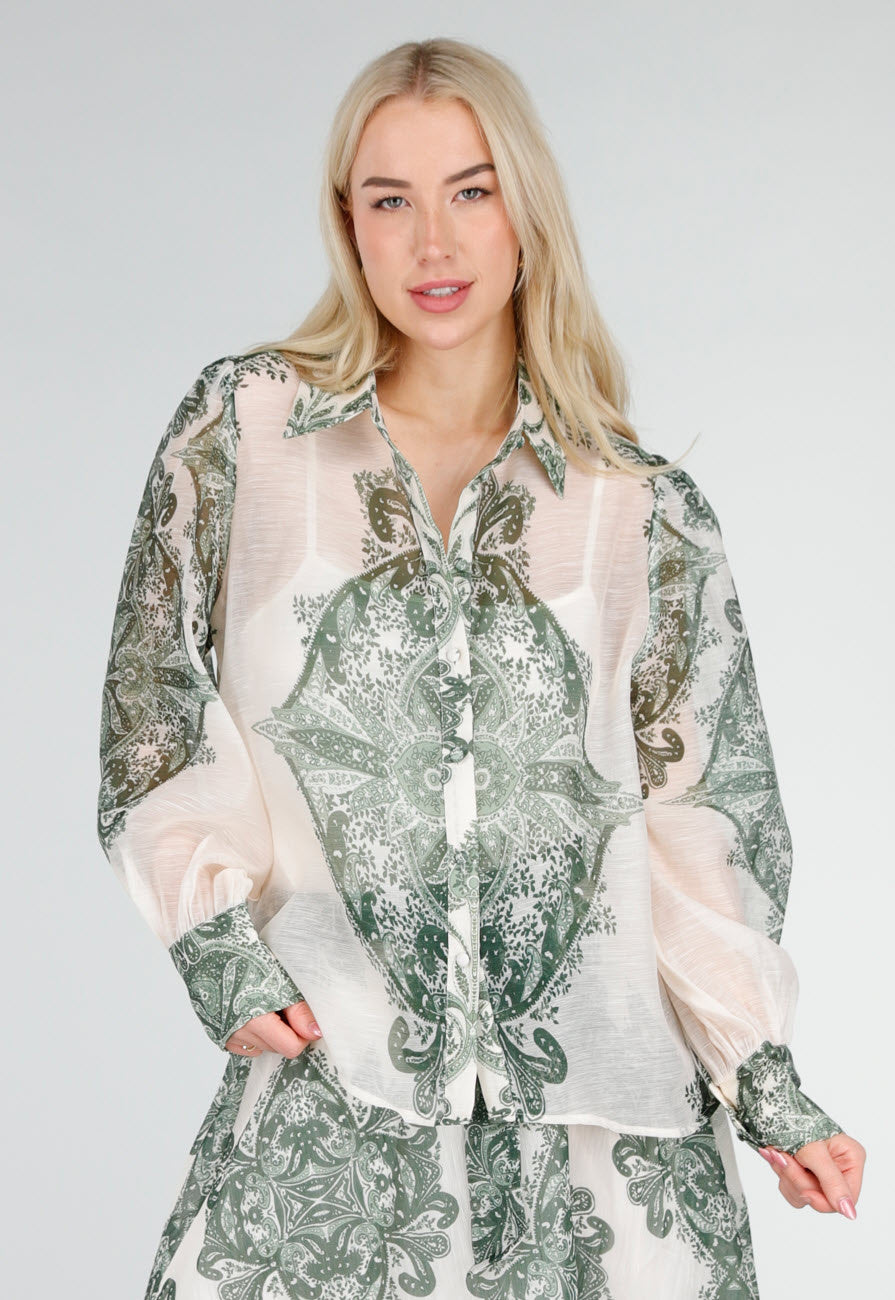 Groene Semi-Transparante Blouse met Paisley Print