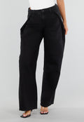 Zwarte Barrel Jeans met Hoge Taille en Plooien
