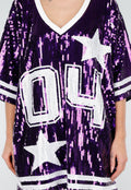 Paarse Oversized Pailletten Jersey Top met V Hals