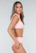 Lichtroze Badstof High Waist Bikini Broekje met Structuur