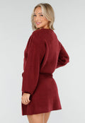Rode Gebreide 2-Piece Set met Vest en Rok