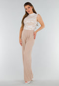 Witte Stretch Kanten Body met Opstaande Halslijn en Beige Voering