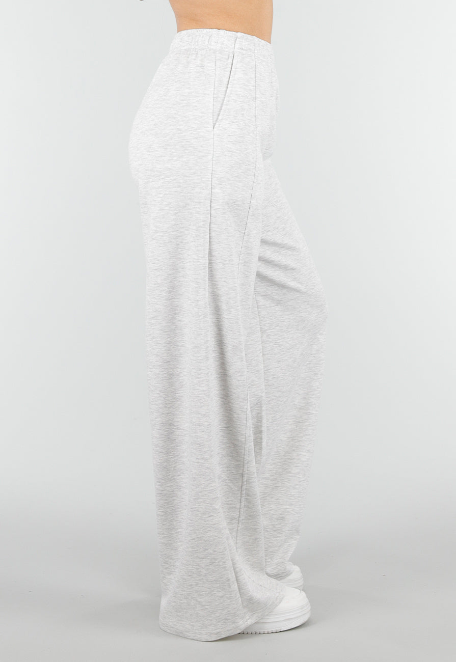 Grijze Wide Leg Joggingbroek met Elastische Taille en Stretch