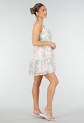 Pastel Bloemenprint Jurk met Spaghettibandjes en Ruches