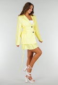 Botergele Blazer Rok Set met Korsetveters en Geplooide Rok met Stretch