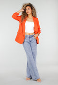 Oranje Getailleerde Blazer met Geplooide Driekwart Mouwen