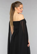 Padded Zwarte Galajurk met Lange Chiffon Mouwen