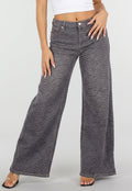 Grijze Wide Leg Jeans met Zebraprint en Lichte Stretch
