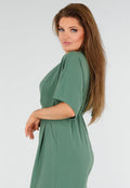 Groene Wijde Jumpsuit met V-Hals en Striksluiting op de Rug
