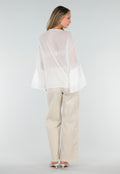 Witte Chiffon Blouse met Ruches en Knoopsluiting
