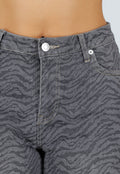 Grijze Wide Leg Jeans met Zebraprint en Lichte Stretch