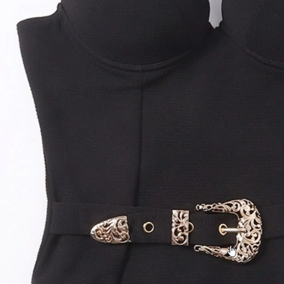 Zwart push-up beugel badpak met gouden riem en textuur