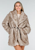 Beige Imitatiebont Jas met Ceintuur