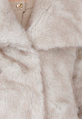 Beige Bontjas Jas met Grote Kraag en Steekzakken