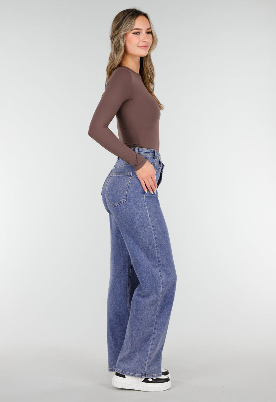Basic Stretch Top Bruin met Lange Mouwen