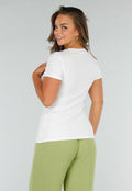 Wit Stretch T-Shirt met Zijsplit, Ronde Hals en Korte Mouwen