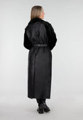 Zwarte Lange Trenchcoat van Imitatieleer met Ceintuur