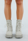 Beige Veterlaarzen met Grove Zool en Ritssluiting
