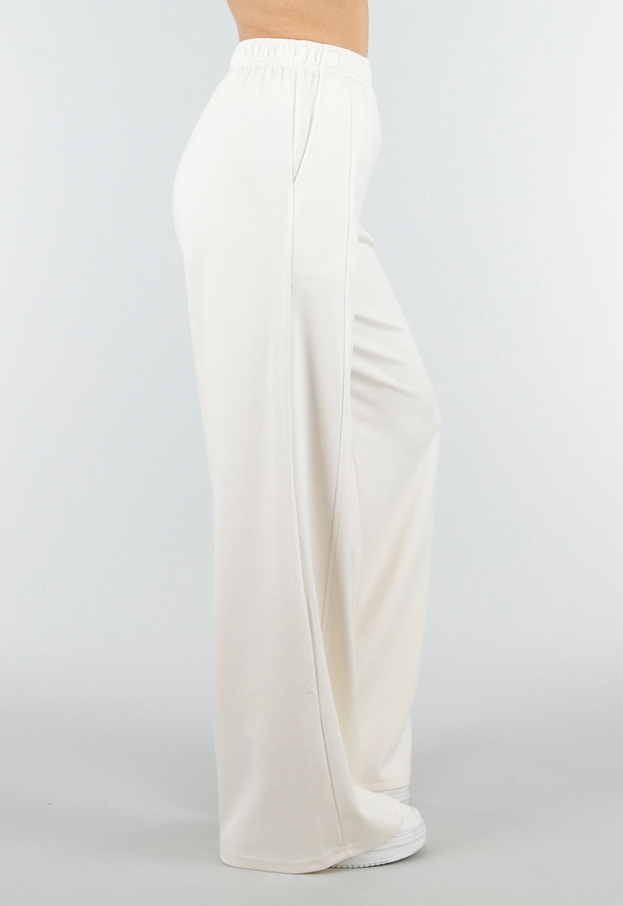 Beige Wide Leg Joggingbroek met Elastische Taille en Stretch