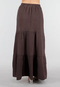 Bruine Mousseline Maxi Rok met Elastische Taille