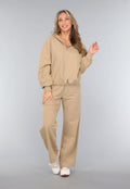 Beige Oversized Sweater met Rits